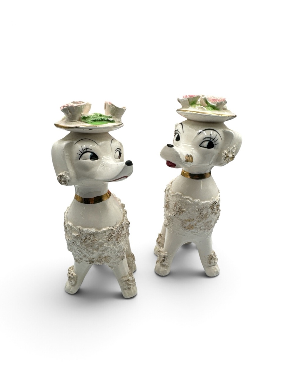 Vintage Sonsco Japan Spaghetti Poodle Pair Floral Hats 7.25”